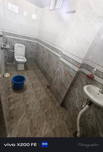 a bathroom with a toilet and a sink at Hotel karishna palace in Rīngas