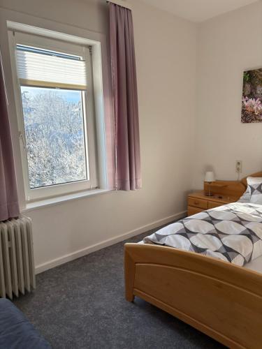 a bedroom with a bed and a window at Eichhörnchenblick in Hahnenklee-Bockswiese