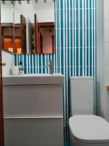a bathroom with a white toilet and a sink at María II in Ferrol
