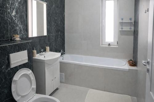 a bathroom with a toilet and a tub and a sink at Hera Exclusive Stay 2 in Timişoara