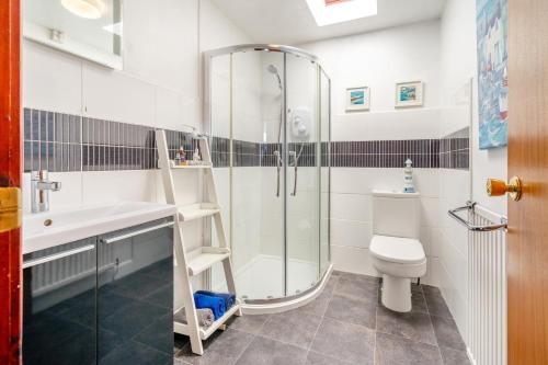 a bathroom with a shower and a sink and a toilet at 3 Bed in Kingsbarns oc-k30925 in Kingsbarns