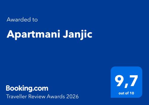 a blue sign with the words aprilanan januille at Apartmani Janjic in Banja Luka