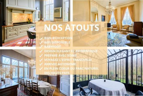 a collage of three pictures of a house at Le Château des Comtesses - Vue lac, 13 pers in Montignies-sur-Roc