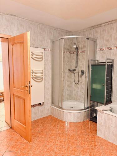 a bathroom with a shower and a sink at Ferienwohnung Mariengrund in Schönau am Königssee