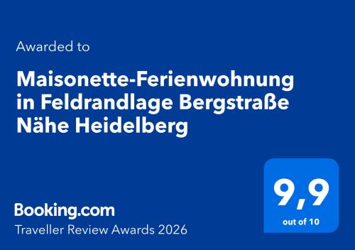 Foto Maisonette-Ferienwohnung in Feldrandlage Bergstraße Nähe Heidelberg 1