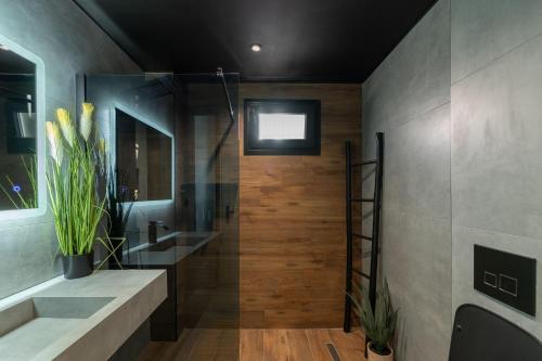 a bathroom with a sink and a mirror at Villa Omega in Lévktron