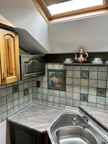 a kitchen with a sink and a counter top at Beba in Heřmanovice