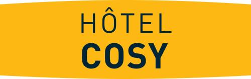 a yellow sign with the words a hotel cosy at Logis Hôtel Le Vert Galant in La Flèche