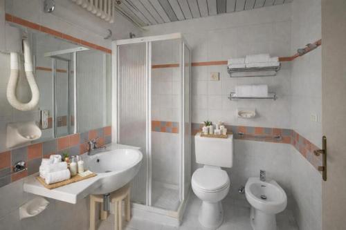 a bathroom with a toilet and a sink and a shower at Hotel ABA FRONTE MARE in Milano Marittima