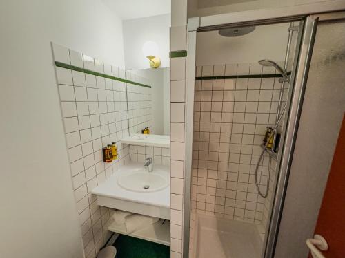 a bathroom with a sink and a shower at Relais Manderen in Manderen