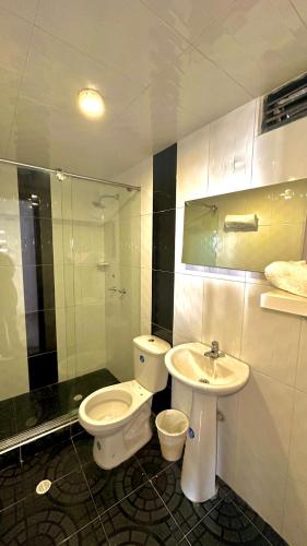 a bathroom with a toilet and a sink at LourdesInn65 in Bogotá