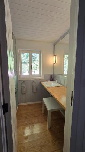 a bathroom with a sink and a large mirror at Ferreirinha Valley in Vieira do Minho
