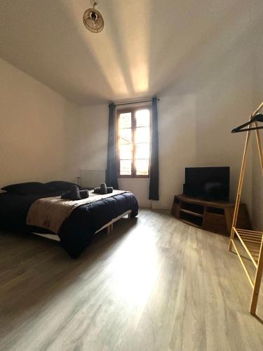 a bedroom with a bed and a television in it at La Cachette Urbaine in Albi