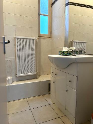 a bathroom with a sink and a shower and a sink at La Cachette Urbaine in Albi