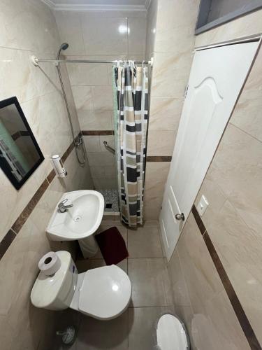 a bathroom with a toilet and a sink at Hostal JV Loft Triple in Nogales