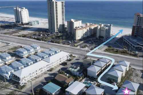 an aerial view of a city with the ocean at PRIME True Blue Walk to Beach Pool Pets Near The Hangout Parking in Gulf Shores