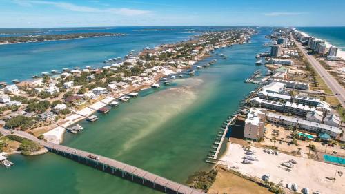 an aerial view of a harbor with a bridge at Wind Drift North 214 2BD, 2BA in Orange Beach