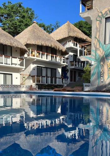 a view of the resort from the swimming pool at Sicaru Mazunte in Mazunte