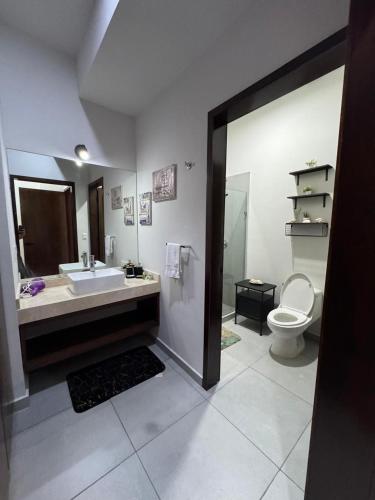a bathroom with a sink and a toilet at Departamento San Lorenzo #102 in Mazatlán