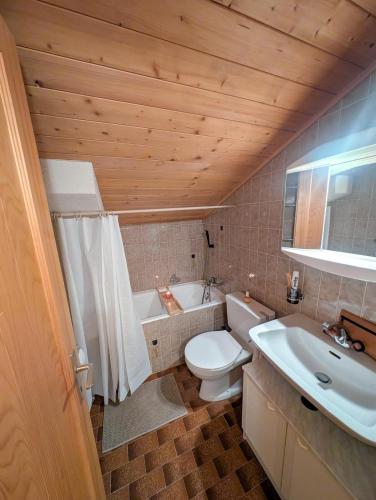 a bathroom with a toilet and a tub and a sink at Cocon Alpin: Vue Imprenable, Central & Calme in Saint-Luc