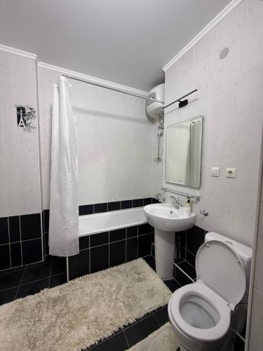 a bathroom with a toilet and a sink at Ala-Too Central Square Residence in Bishkek