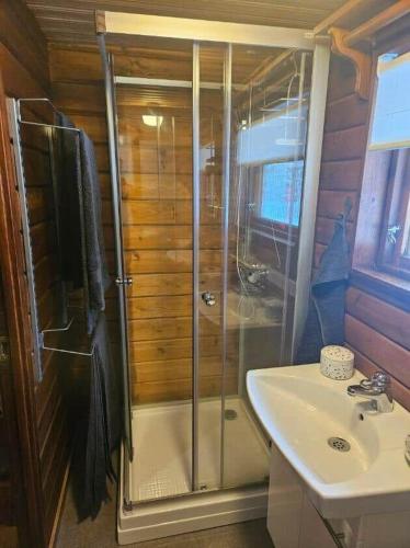 a bathroom with a shower and a sink at ORE798-Ramsberg-Kolarevaegen-2 in Ramsberg