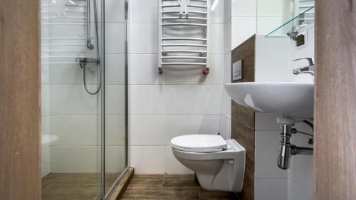 a bathroom with a toilet and a sink at Welle Resort, Sun & Snow in Grzybowo