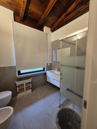 a bathroom with a shower and a toilet and a sink at FRANCIACORTA LAKELAND Lodge in Capriolo