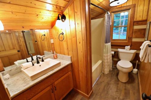 a bathroom with a sink and a toilet in a cabin at The Cove in Canton