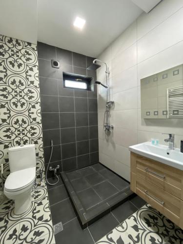 a bathroom with a toilet and a sink at Villa san maria in Bakuriani