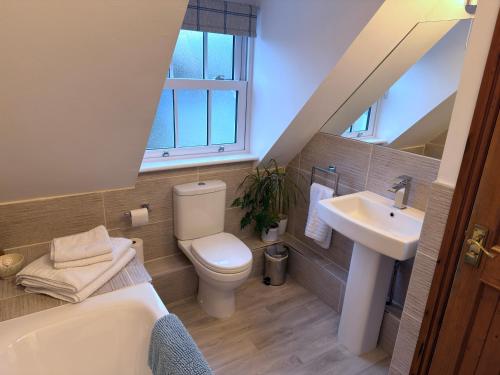a bathroom with a toilet and a sink at Campden Place - 2 Bed Home in Central Chipping Campden in Chipping Campden