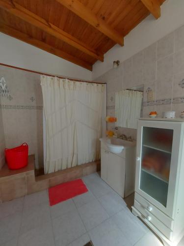 a bathroom with a shower and a sink and a toilet at Brisa Costera Studio in Carmen de Patagones