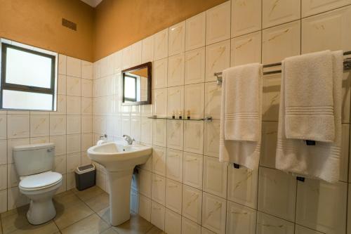 a bathroom with a toilet and a sink at Victoria Falls Premier Lodge in Victoria Falls