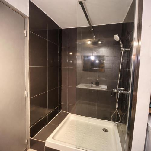 a bathroom with a shower with a tub and a sink at Suite historique classée Avignon intra-muros in Avignon