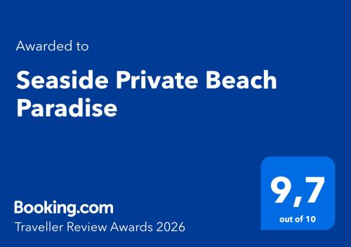 a blue sign with the words roadside private beach paradise at Seaside Private Beach Paradise in Kos