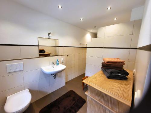 a bathroom with a toilet and a sink at Ferienwohnungen Hörterer | Chiemgau Karte in Grassau