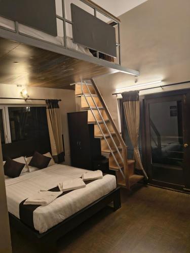 a bedroom with a bunk bed with a ladder at Paradise Perfect - Nonsmoking Non alcoholic No unmarried couples in Ooty