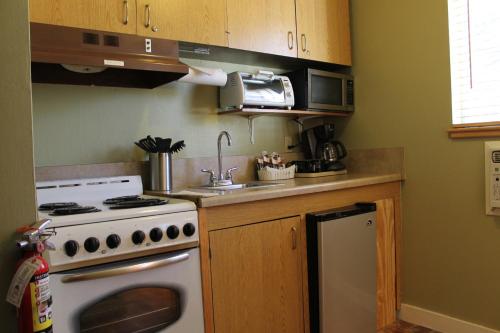 a kitchen with a stove and a sink at Big Pines Mountain House in South Lake Tahoe