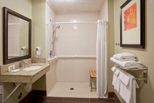 a bathroom with a tub and a sink and a shower at Candlewood Suites Eagan - Mall of America Area by IHG in Eagan