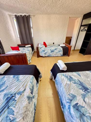 a room with three beds in a room at Hotel Farallon Inn Cancún in Cancún