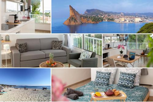 a collage of photos of a living room with a view of the ocean at Tableau de La Ciotat - Host Provence in La Ciotat