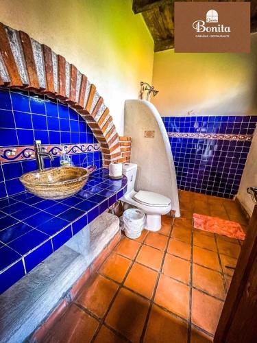 a bathroom with a sink and a toilet at Quinta Bonita in Zacatlán