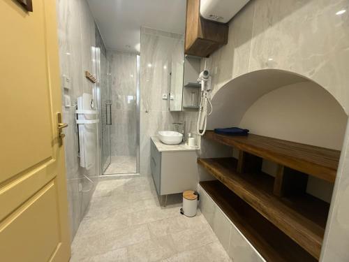 a bathroom with a sink and a toilet and a shower at Appartement centre Toulouse Capitole in Toulouse