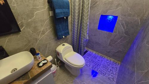 a bathroom with a shower and a toilet and a sink at Serenity Elegance Suite PB in Mérida
