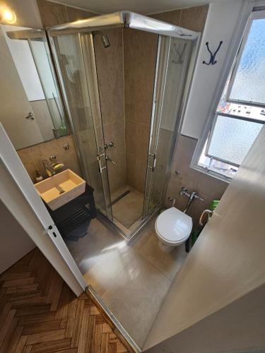 a bathroom with a shower and a toilet and a sink at Aire Porteño in La Porteña