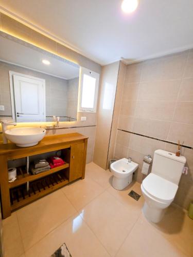 a bathroom with a sink and a toilet at Residencias Tandil Centro con vistas - Pinto in Tandil