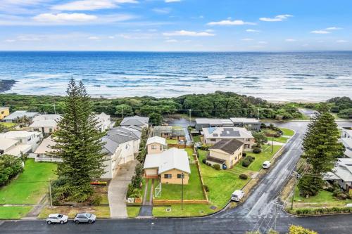 an aerial view of a residential neighborhood with the ocean at Shelly Vista in East Ballina