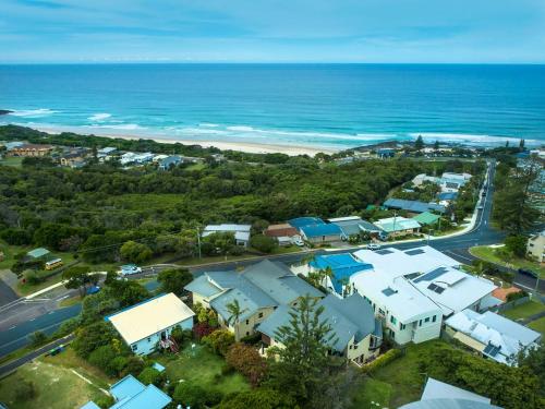 an aerial view of a town with the ocean at Oceanic 3 in East Ballina