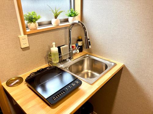 a kitchen counter with a sink and a sink at Hal Kokubunji in Kokubunji