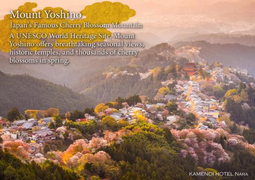 a view of a town in the mountains at KAMENOI HOTEL Nara in Nara